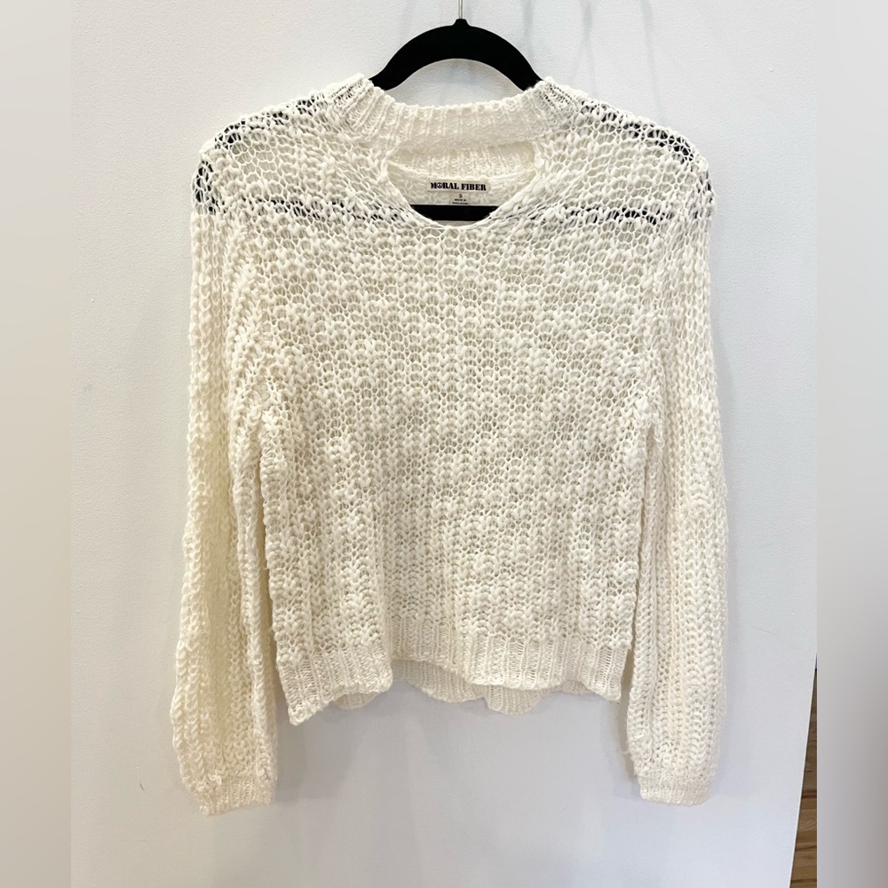 Moral Fiber - Women’s Knit Cutout Neck Crochet Sweater